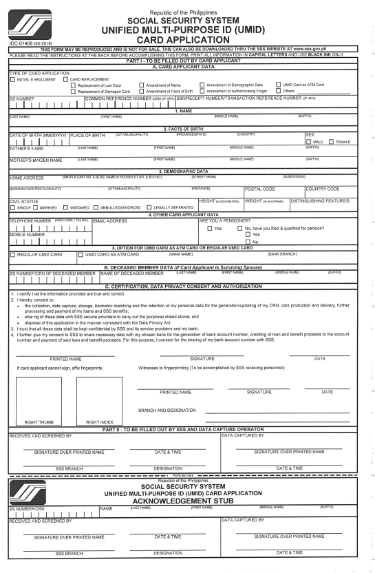 Sss Card SSS Unified Multi-Purpose ID (UMID) Card Application Form – Paul ...